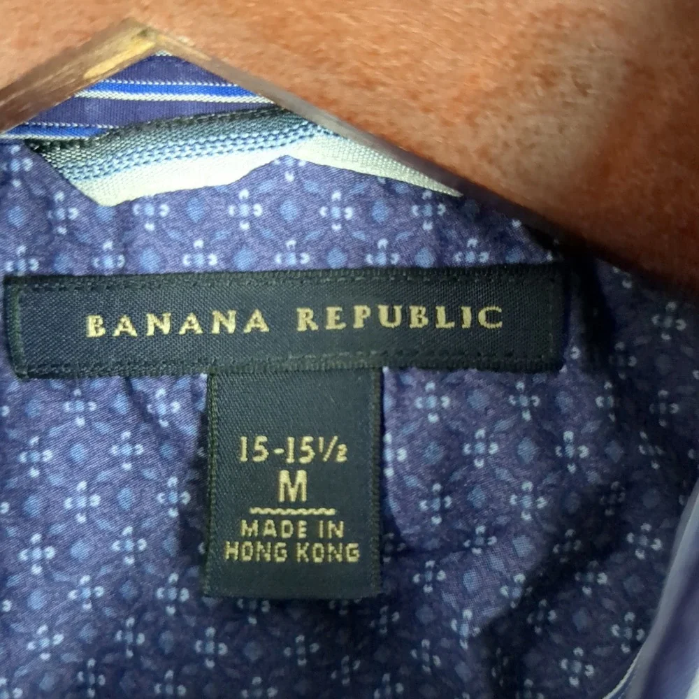 Banana Republic Mens Blue Striped Cotton Dress Shirt Size‎ M 15-15.5